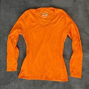 Hanes Orange cotton long sleeve tee/T-shirt